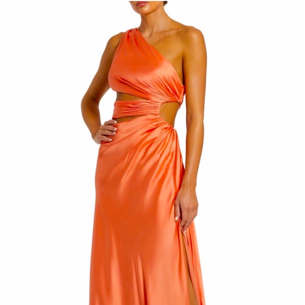 Orange Cut Out One Shoulder Satin Gown Size 8
